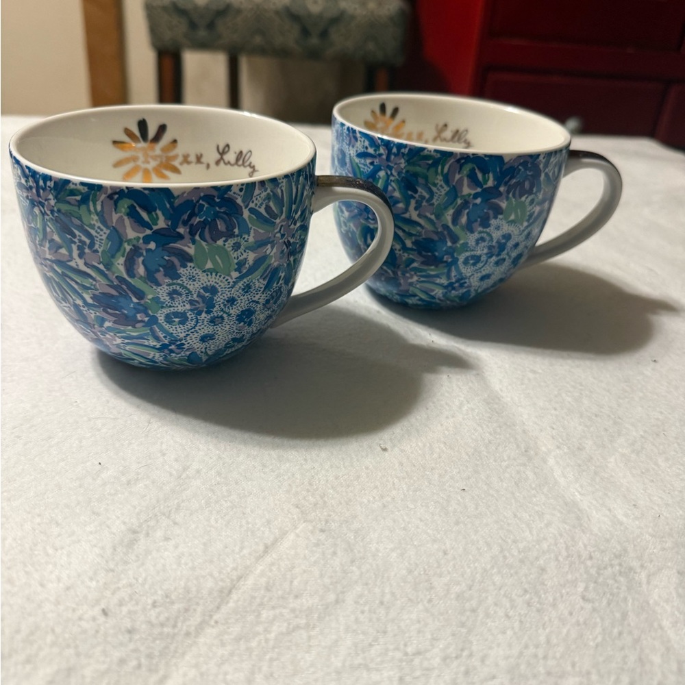 Lilly Pulitzer Blue & Aqua Floral Ceramic Mugs - Pair